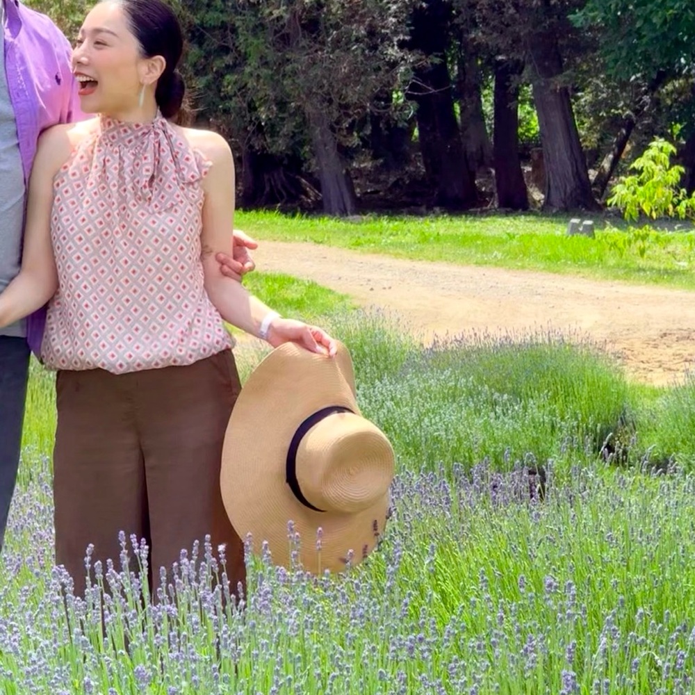 Brown Wide-Leg Pants and Patterned Halter Top